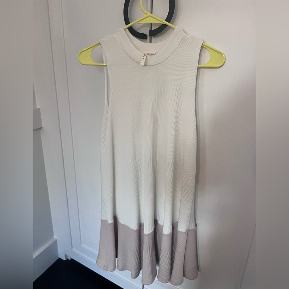 Miami White and Beige Knit Ribbed Mock Neck Dresss